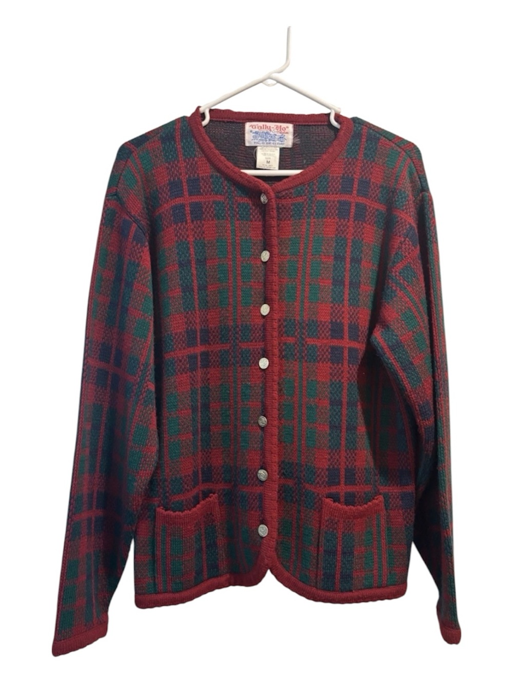 Tally Ho Red & Green Plaid Knit Cardigan
